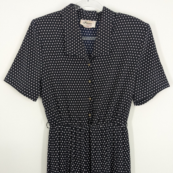 Vintage Navy & White Polka Dot Dress, Size 10 - Picture 3 of 11
